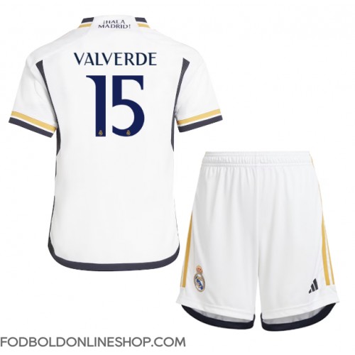 Real Madrid Federico Valverde #15 Hjemme Trøje Børn 2023-24 Kortærmet (+ Korte bukser)